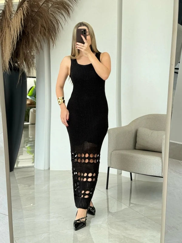 Vestido Tricot Lorrany Longo Barra Furos