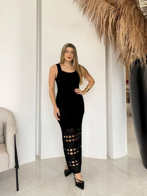 Vestido Tricot Lorrany Longo Barra Furos