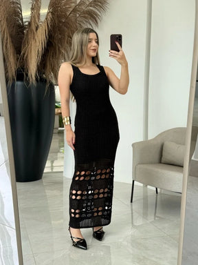 Vestido Tricot Lorrany Longo Barra Furos