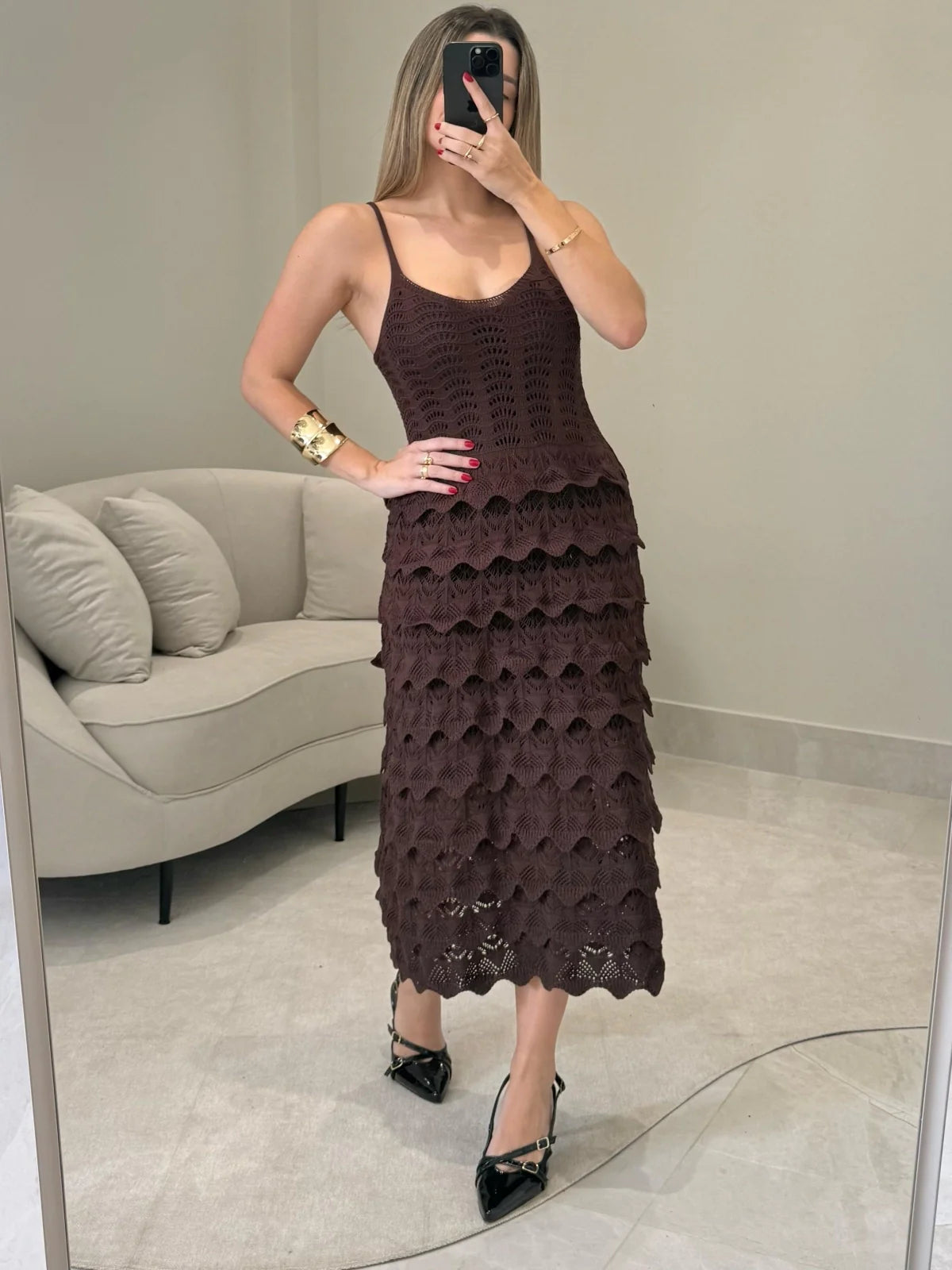 Vestido Tricot Midi Babados Celine