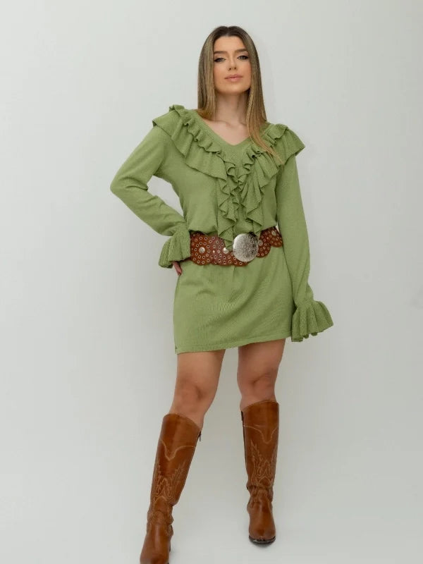 Vestido Tricot Curto Hermione Babados