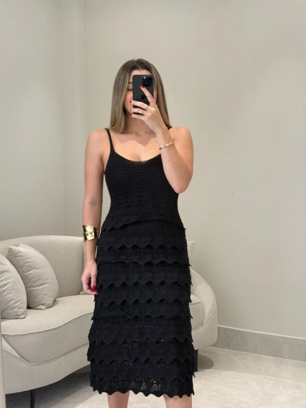 Vestido Tricot Midi Babados Celine