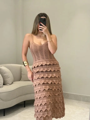 Vestido Tricot Midi Babados Celine