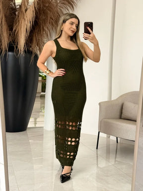 Vestido Tricot Lorrany Longo Barra Furos